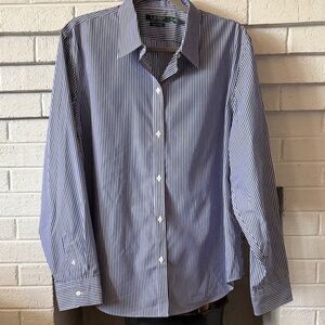 Lauren Ralph Lauren Navy and White Striped Button-Up Shirt